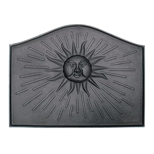 Oakestry Sun Cast Iron Fireback Heavy-Duty Fireplace Heat Reflector with Sun Design, Durable Black Finish, Simple & Sturdy Construction, Protects Firebox Wall, 24 x 0.25 x 18 Inches