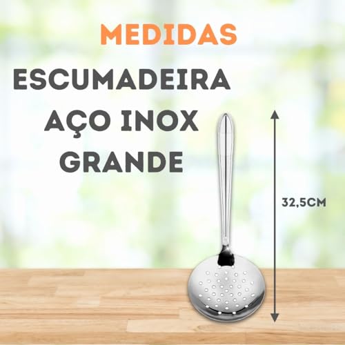 Jogo 4 Utensílios Cozinha INOX Colher Concha Escumadeira Pegador de Massa