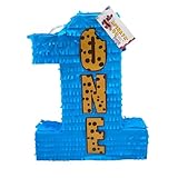 APINATA4U Number One Blue Pinata Party Decorations, Chocolate Chip Cookies Themed Milk and Cookies, First Birthday Party Gift with Supplies & Decorations, Baby Shower Pinata 20 X 16 X 4 Inches