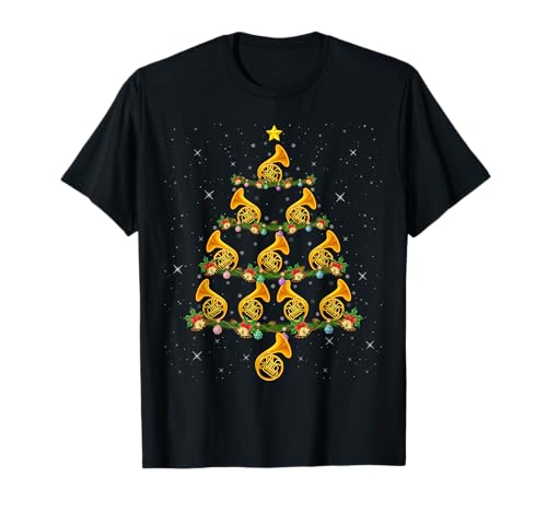 French Horn Lover Weihnachtsbaum Lichter Santa French Horn T-Shirt