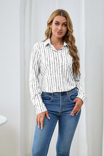 Image of Soft Wrinkle-Free Button Down Stretch Shirts for Women, Breathable Moisture-Wicking Casual Work Dress Tops
