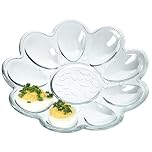 KADAX práctico Plato para 9 huevos de cristal, 21,5 cm de diámetro, hueveras, bandeja para huevos con forma de flor, transparente
