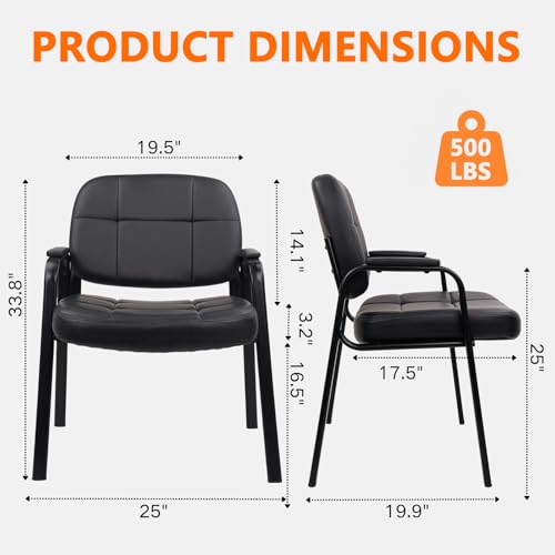 Image of CLATINA Big & Tall 500 lbs Waiting Room Guest Chair, Leather Office Reception Chair No Wheels with Padded Arms for Elderly Home Desk Conference Room Lobby Side Salon Clinic, Black(8 Pack)
