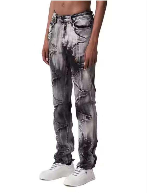 Men's Loose Straight-Waist Denim Jeans with Vintage Distressed Hems3