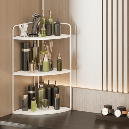 Image of Forest Angle Bathroom Counter Organizer,Countertop Organizer,Vanity Organizers,Bathroom Storage,Bathroom Sink Caddy,Counter Shelf,Corner Counter,Corner Shelves(White)