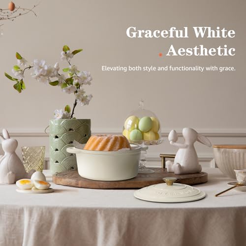 image for Overmont Enameled Cast Iron Dutch Oven - 5.5QT Pot with Lid Cookbook &