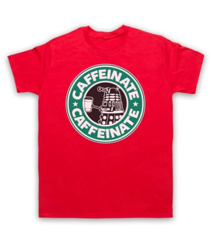 Image of My Icon Art & Clothing Dr Dalek Caffeinate Coffee Mens T-Shirt, Red, 4XL