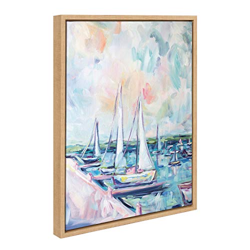 Kate and Laurel Sylvie Fish Creek Harbor Framed Canvas Wall Art by Rachel Christopoulos, 18x24 Natural, Whimsical Lake Decor by Kate and Laurel - Used condition - Image 3