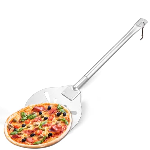 8 Inch Perforated Pizza Peel, Leonyo Pizza Spatula Paddle, Non-Stick & Lightweight Stainless Steel Round Turning Peel Shovel for Chefs, Bakers, Homemade Oven