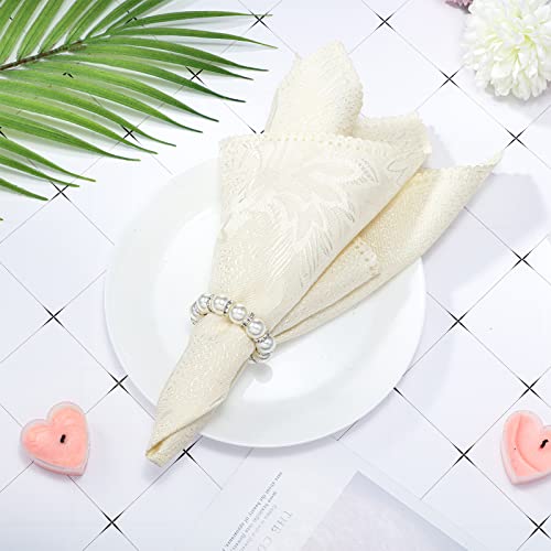 50 Pcs Pearl Napkin Rings, Napkin Rings Holder Silver Elastic Stretched Rhinestone Serviette Rings Buckle Spring Beaded Napkin Rings For Thanksgiving Party Weddings Reception Table Decor Banquet #TOP6