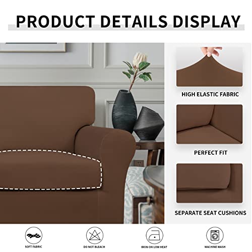 Image of Easy-Going 2 Pieces Stretch Sofa Slipcover for Armchair Washable | Spandex Soft Fitted Sofa Couch Cover for Living Room Washable Furniture Protector with Bottom Kids Pet Brown