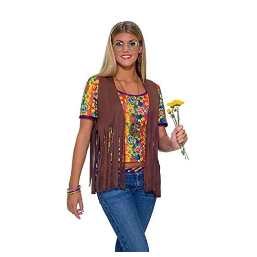 Forum Novelties Women's 60's Hippie Vest Costume Accessory, Brown, One Size