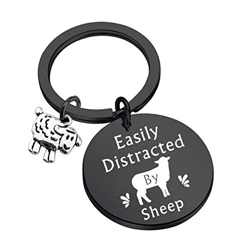 WSNANG Sheep Lover Gift Easily DistractedÂ by Sheep Keychain Sheep Jewelry Gift for Sheep Farmer Sheep Herder Sheep Owner (Sheep Black KC)
