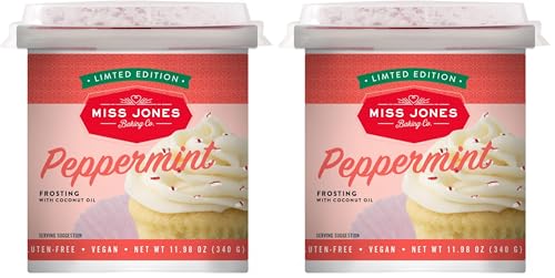 Miss Jones Baking 90% Organic Holiday Buttercream Frosting, Perfect for Icing and Decorating, Vegan-Friendly: Peppermint with Candy Crunch Pieces (Pack of 2)