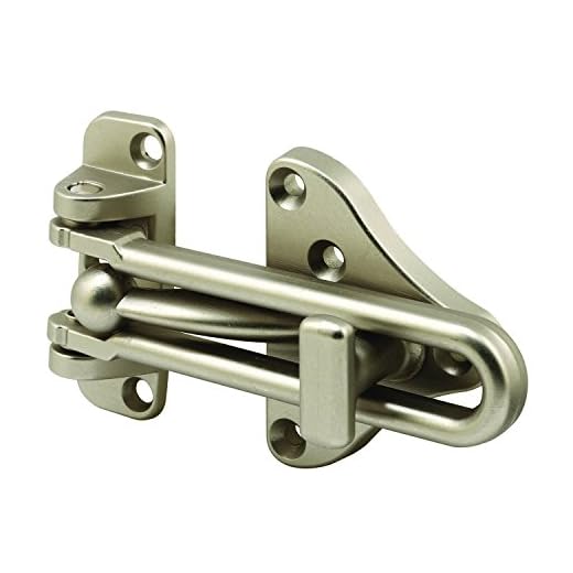 Defender Security U 11316 3-7/8 in. Hinged Bar Lock, High Security Door Guard, Diecast Zinc Construction, Satin Nickel Plated Finish (Single Pack)