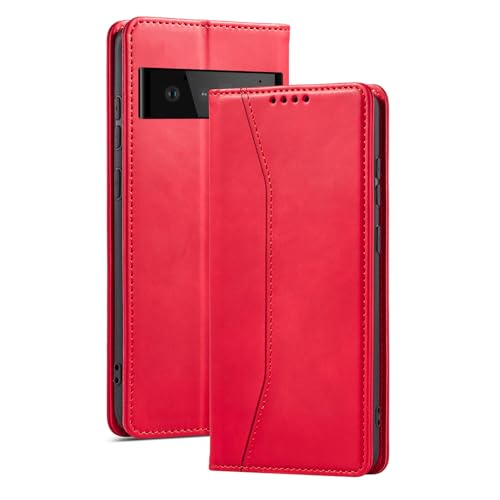Housse cuir rétro Google Pixel 9 Pro clapet aimanté élégant et fin antichoc rouge