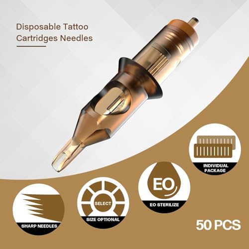 HAWINK Tattoo Nadeln Set 50PCS Mix #12 Standard 3RL 5RL 7RL 9RM 15RM Tattoo Cartridges Needles, Professional Tattoo Zubehör für Tattoo Künstler und Anfänger EN02-50KIT-X