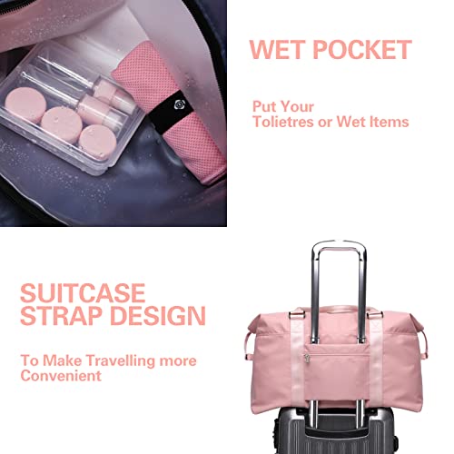 Suruid Travel Bag Weekender Carry On For Women, Travel Tote Bag Sports Gym Duffel Bag Overnight Bag With Wet Pocket, Sports Travel Duffel Bag For Women Girls Travel, Gym, Yoga, Sports (Pink) #TOP4