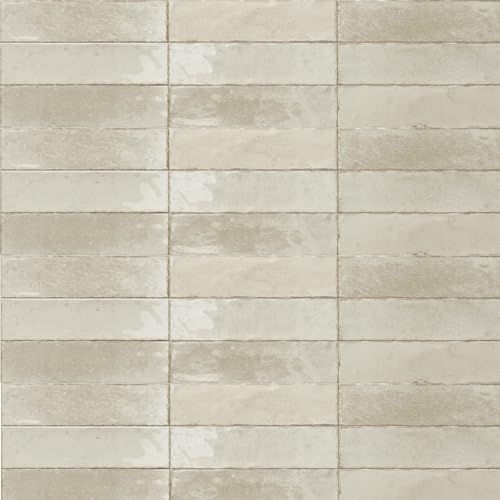 Tenedos HTCRC Cream Ivory Zellige Porcelain Subway Tile 3x11 Inch, Polished Finish, Handmade Look, Indoor Outdoor Floor & Wall Tile, Shower Wall, Kitchen Backsplash (45 Pieces - 9.5 Sqft)