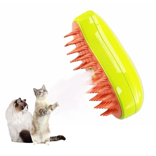 Steamer Brush for Cats Dogs, Upgrade 3 In1 Steamy Cat Brush, Electric Self Cleaning Cat Brush Steamer for Massage, Cat Hair Brush for Removing Tangled and Loosse Hair (Green)