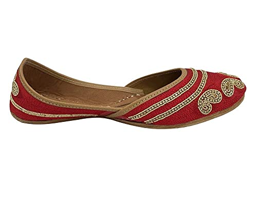 Red Jutti Flats for Women Punjabi Jootis Shoes Bohemian Flat Sandles Handmade Beaded Traditional Ballerina3