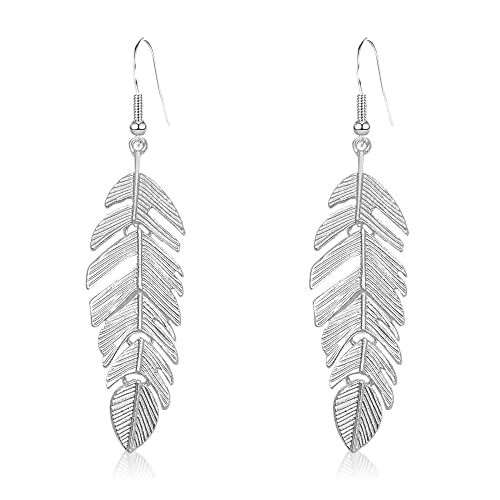 NUNAGIN Bohemian Floating Feathers Dangle Earrings - Long Hanging Metal