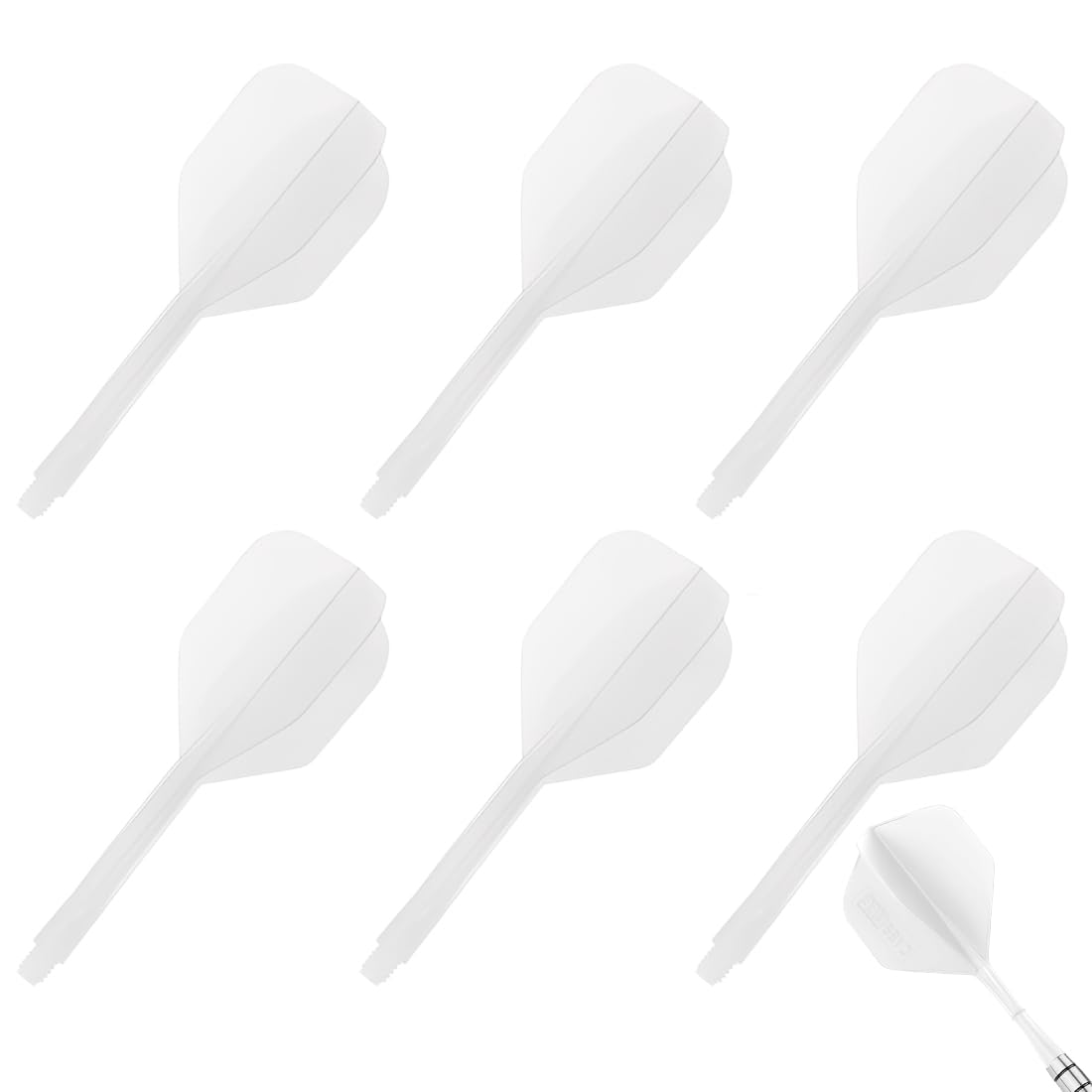 Juego de 6 piezas de plumas para dardos con cañas integradas y plumas fijas, vuelos de fusión estables, sistema combinado de vuelo con cañas, accesorios de fusión para plumas dardos (Blanco)