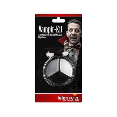 feiermeier ® Vampir-Schmink Set Best. aus 3 Farben GRAU, SCHWARZ und Weiss & Applikator für Fasching, Halloween