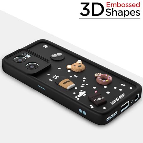 Image of Pikkme Back Cover for Oneplus Nord Ce 2 5G | Cute Fun Cartoon 3D Bear Silicone Full Body Protection Bumper Case (Black)