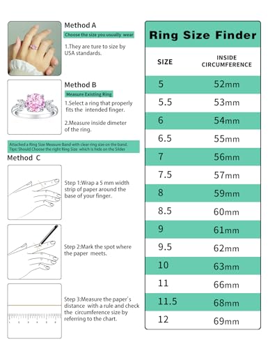 Cijisx Pink Cubic Zirconia Ring 925 Sterling Silver Engagement Ring for Women Round Milgrain Cut Gemstone Birthstone Promise Ring for Her Size 8.5 — view 6