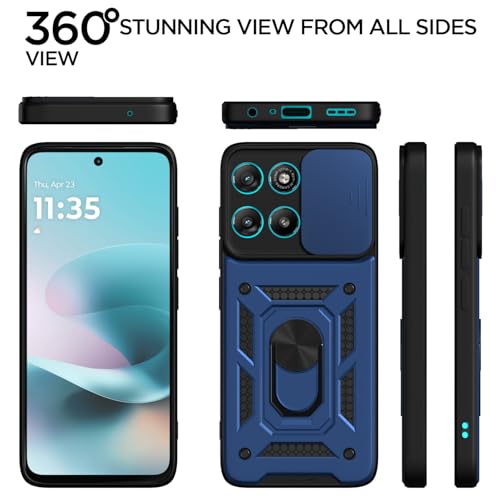 Image of Pikkme Back Cover for Motorola Moto G67 Power 5G / G57 Power 5G | 360 Protection Case | Sliding Camera Shield Cover & Ring Holder Stand D10 Tough Armor Bumper Case (Blue)