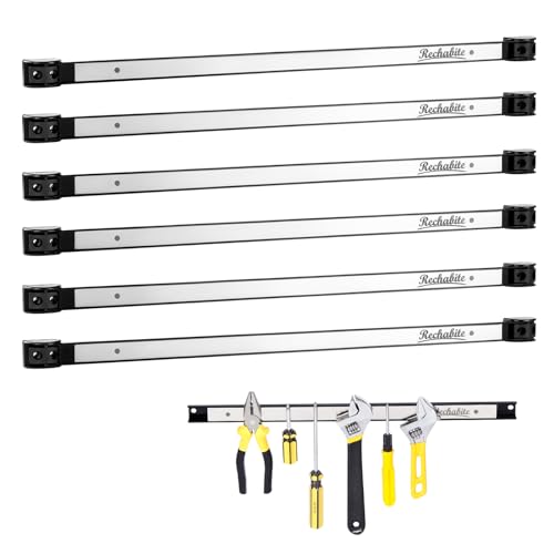 Rechabite 6 Pieces 24" Magnetic Tool Holder Strip, Stainless Steel Surface Tool Magnet Bar, Metal Tool Organizer Rack for Garage Organization, Easy To Install in Workshop, Mounting Screws Included by Rechabite - Used condition - US$61.41