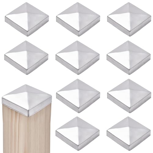 Tapas para postes, 10 unidades, 10 x 10 cm, tapas para postes, tapas negras con 20 tornillos para vallas de madera y postes de terraza (acero inoxidable)