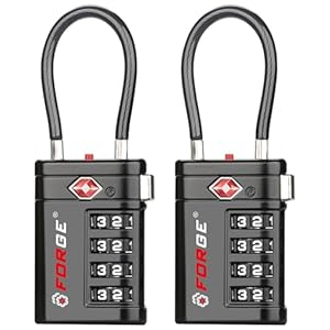 Forge TSA Approved Luggage Locks 4 Digit Combination TSA Travel Locks with TSA008, Open Alert Indicator, Zinc Alloy Body for Luggage, Suitcase, Backpack, and More. Black 2 Locks.