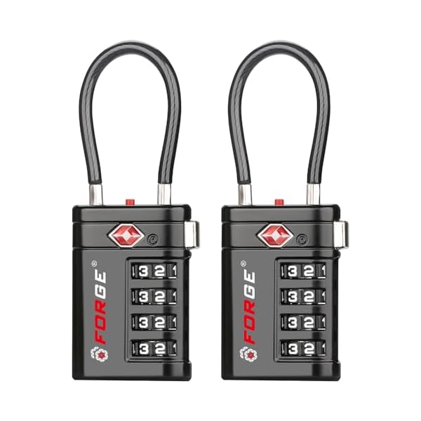 Forge TSA Approved Luggage Locks 4 Digit Combination TSA Travel Locks with TSA008, Open Alert Indicator, Zinc Alloy Body for Luggage, Suitcase, Backpack, and More. Black 2 Locks.