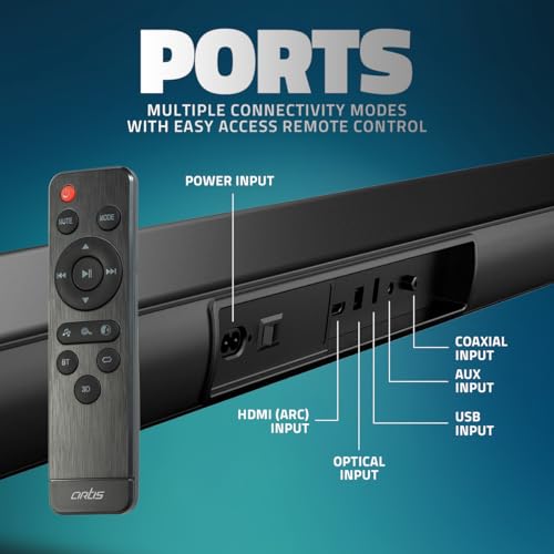 Image of Artis SoundHub 210 80 Watts Wireless Bluetooth Sound bar with 3EQ Pre-Sets,4 Driver Units & Multiple Input Modes: Bluetooth /HDMI(ARC) / AUX in /Optical /Co-Axial /USB Pen Drive Input