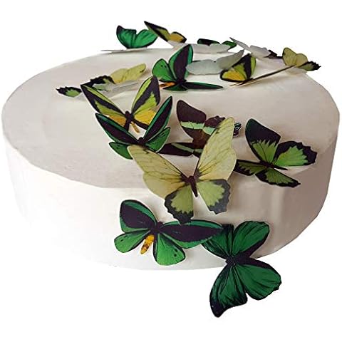 24 X PRE-Cut Beautiful Medium Green Butterflies Edible Rice/Wafer Paper PRE Cut Cupcake Cake Dessert Toppers Birthday Party Wedding Baby Shower Easter ST. Patrick's Day Decorations (Medium) Cover