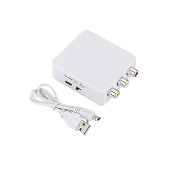 HDMI-Compatible to AV R/CA CVSB L/R Video 1080P Scaler Adapter Converter Box HD Video Composite Adapter Support NTSC PAL OutputAv to hd White
