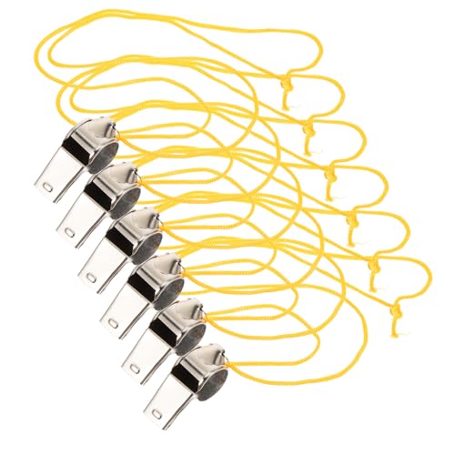 6 silbatos de seguridad de acero inoxidable con cordón para deportes miniatura 1