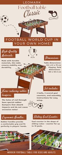 LEOMARK Tischfußball - Classic Fußball - Kicker, Tischkicker für Kinder, Kickertisch mit Zubehör, Kickertische, Tischkicker für Party und Spielzimmer, Dim: 122 x 61 x 79 (Höhe) cm – Bild 4