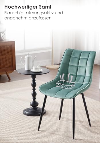 WOLTU Esszimmerstühle 4er Set Küchenstuhl Polsterstuhl Wohnzimmerstuhl Sessel mit Rückenlehne, Sitzfläche aus Samt, Metallbeine, Türkis BH142ts-4