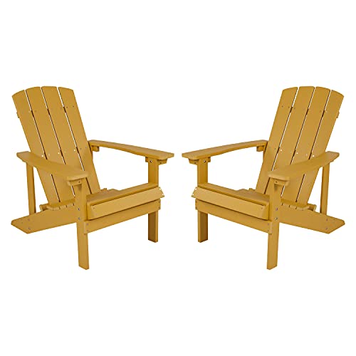 Bizchair Set Of 2 All-Weather Poly Resin Wood Adirondack Chairs In Yellow, 29.5 Inchw X 33.5 Inchd X 35 Inchh, Biz-Jj48-8129-Yel-02 #TOP3