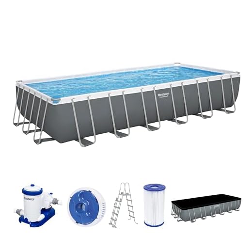 Bestway Power Steel Frame Pool Komplett-Set mit Filterpumpe 732 x 366 x 132 cm, grau, eckig