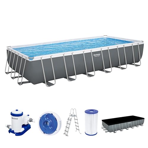 Bestway Power Steel Frame Pool Komplett-Set mit Filterpumpe 732 x 366 x 132 cm, grau, eckig