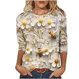 Todays Clearance Prime Bee Shirts for Women 2025 Summer 3/4 Sleeve Tunic Tops Dressy Casual Tshirt Spring Crewneck Pullover Blouse Bee Day Tees