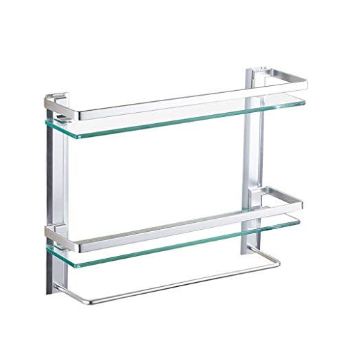Barre Porte-Serviettes et Étagère de Douche en Double Verre Trempé et Aluminium de 15 Pouces