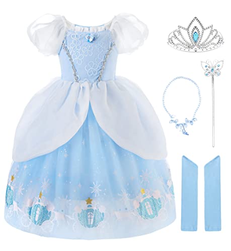 JerrisApparel Flor Disfraz Princesa Niña Fiesta Carnaval Vestido Tul (7-8 años, Azul)