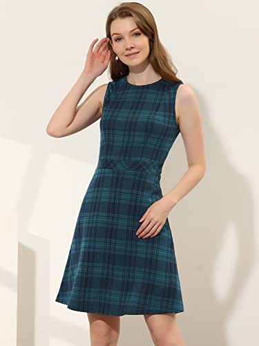 Robe de travail en tweed sans manches au design haut de gamme bleu