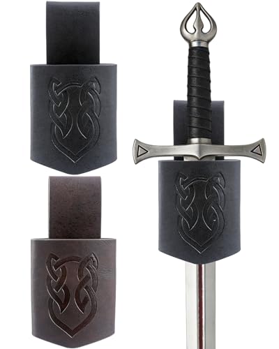 CoTeeZa Medieval Renaissance Viking Sword Leather Belt - 2 Pcs Swords Holder Sheath Scabbard for Adult Women Men Knight Cosplay Props Leather Frog Case, Brown & Black