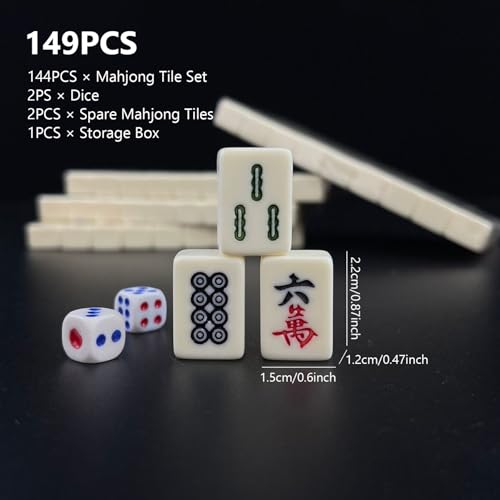 Mini Travel Mahjong Set, 144PCS Juego tradicional chino miniatura 7